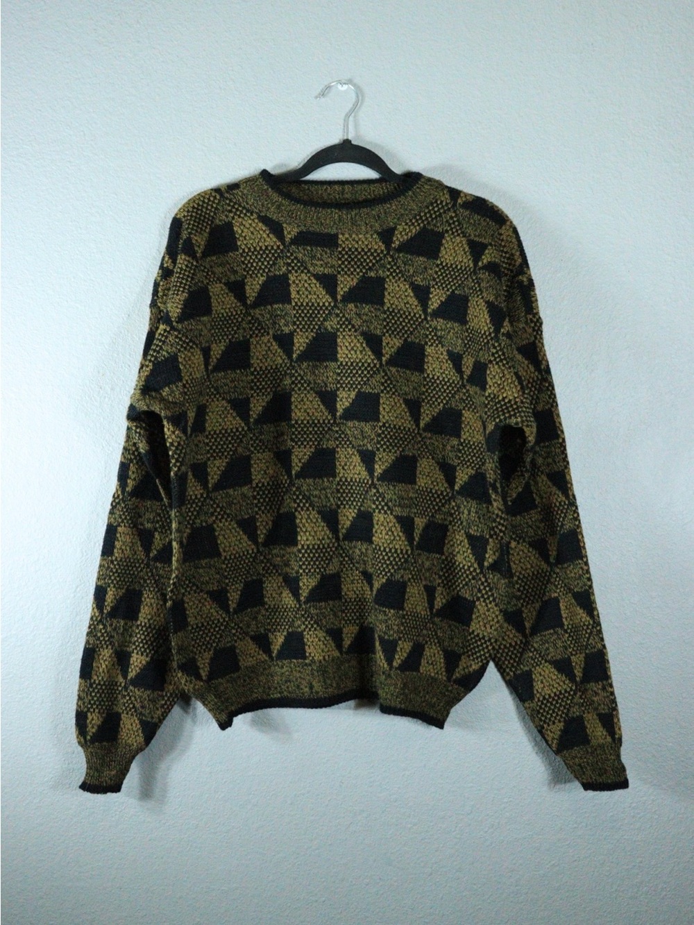 anchor blue Black & Olive Geometric Crew Sweater